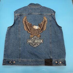 Harley-Davidson Blue Denim Vest Eagle Back Patch Men’s Sleeveless Size XL